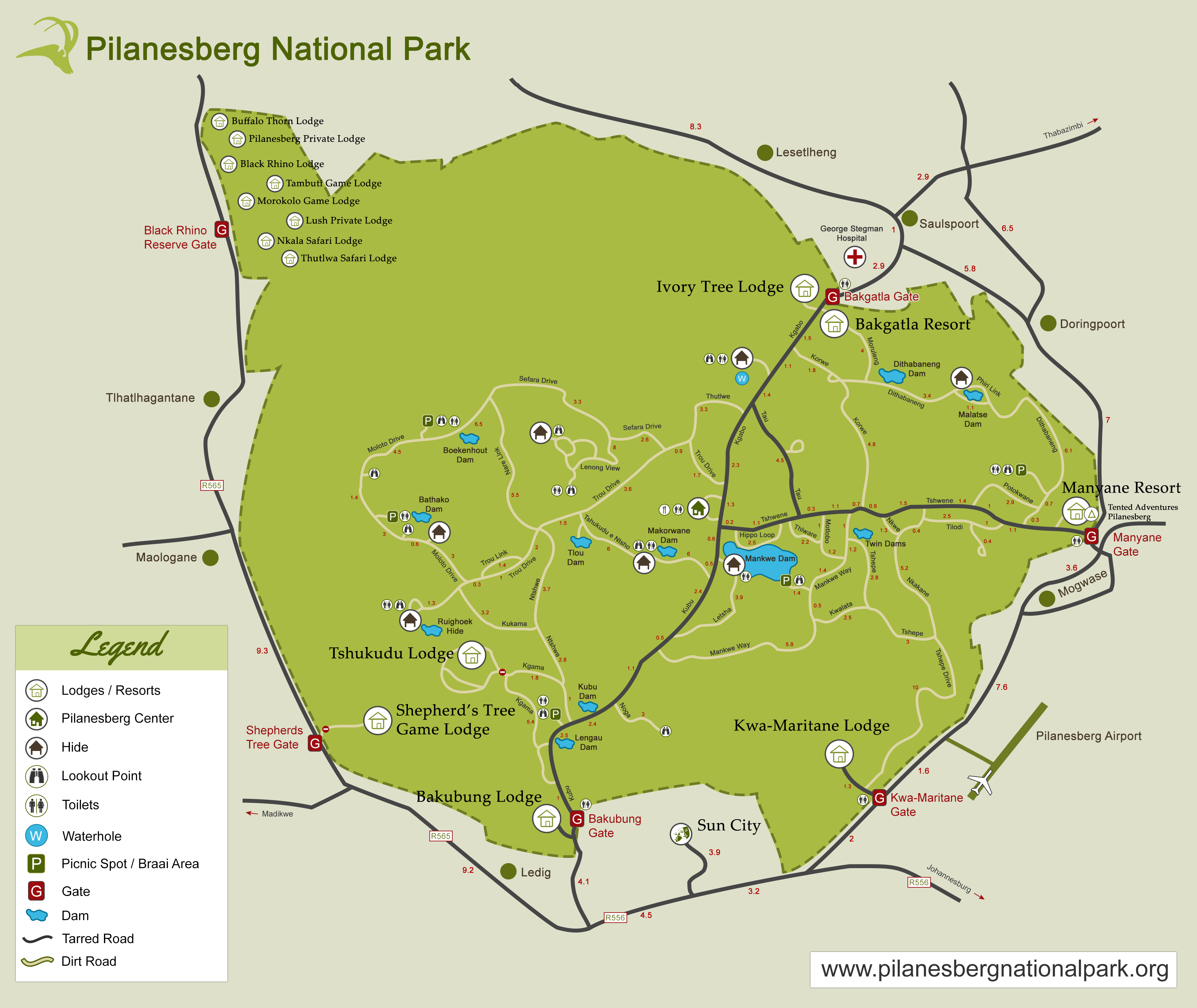 Pilanesberg Map Pilanesberg Map